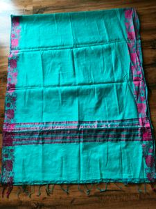Teal & Floral  cotton silk saree with blouse