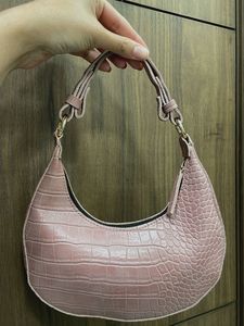 Crocodile Effect Leather Moon  Bag