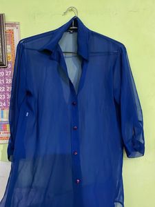 Blue Sheer Button-Down Top