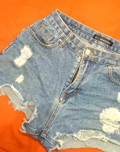 Blue Ripped Denim Shorts