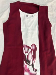 Girls Maroon &amp; White Dress with Vest♥️