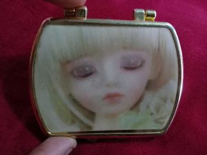 Vintage Doll-Face Mirror &amp; Evil-Eye Heart Charm