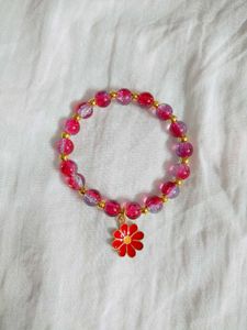 Red Beaded Bracelet with Flower Charm