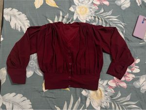 Maroon Button-Down crop Top
