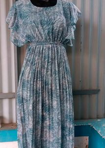 Aqua Print Flutter Sleeve Maxi Dress