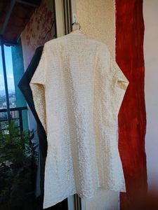Chikankari Textured Full Yellow Kurta