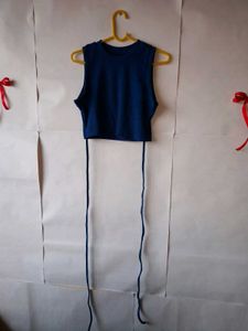 Tokyo talkies blue ribbed crop top (waist strings)