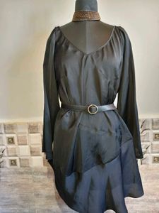 Large/ XXL Elegant Black Satin Dress