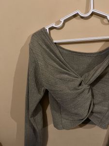 Olive Green Knotted Crop Top