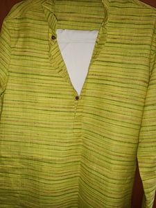 (Men&#39;s) Lemon Colour Coller Kurta With White Pajam