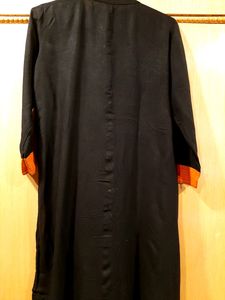 Beautiful Black Kurti With Green And Orange Flower Embroidery