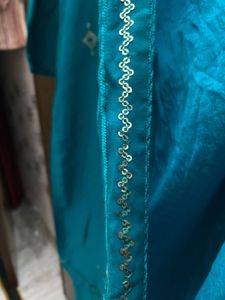 Teal Embroidered Kurta Set Handstiched