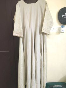 Beige Dress With Embroidered Jacket Maxi Suit