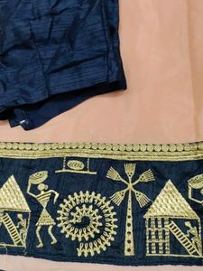 Heavy Border Pink With Dark Blue Blouse