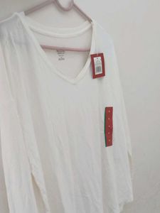 White V-Neck Long Sleeve Tee - Medium