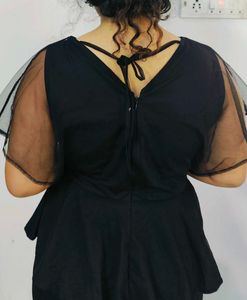 Black Floral Mesh Flutter Sleeve Top
