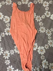 Peach Bodysuit Top Forever 21 Deep Back Side