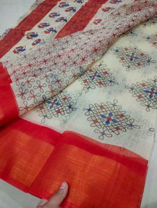 White Red Border Saree