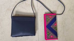 Stylish Blue Sequinsling bag with  embroidered pur