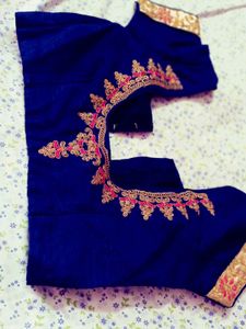 Blue Embroidered  silk Saree