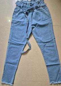 High-Waist Light Blue Paperbag Jeans with Belt