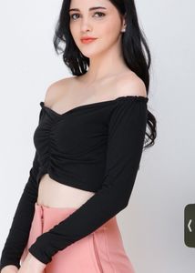 Black Solid Bardot Top