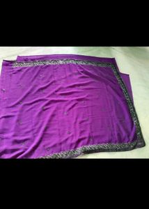 New Purple Saree with Silver And Black Embroidery