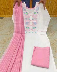 Embroidered White & Pink Kurta Set