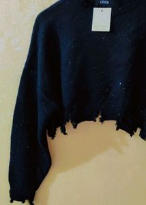 Damaged Style Black Pullover