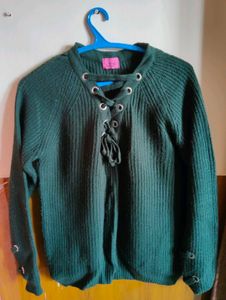 Green Lace-Up Detail Sweater