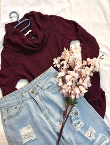 🎁Buy 2 Get2 Free Burgundy Cowl Neck Sweater E