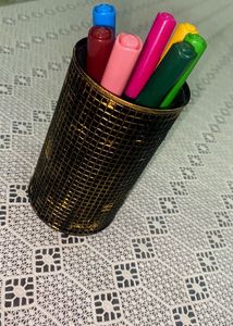 Mosaic Gold &amp; Black Cylinder Vase
