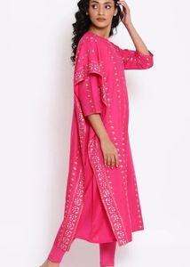 Elegant Pink Printed Kaftan Kurta