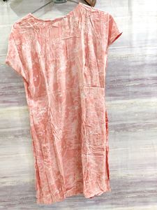 Beautiful Cotton Printed Kurti, Red And Offwhite C