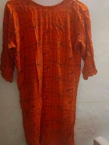 Orange Floral Print Kurti
