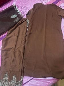 Elegant Brown Embroidered Kurta Set