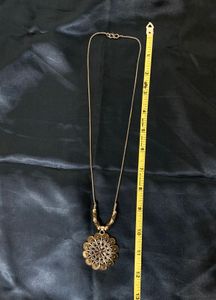 Dual Toned German Silver Floral Pendant Necklace