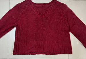 Burgundy V-Neck Knit Sweater
