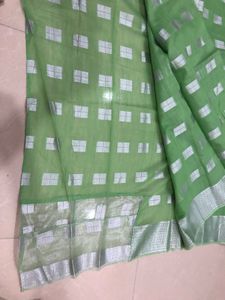 Pista Green Saree with Blouse 6 Meter
