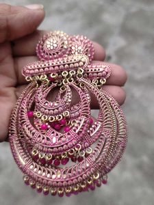 Pink Beaded Statement Earrings