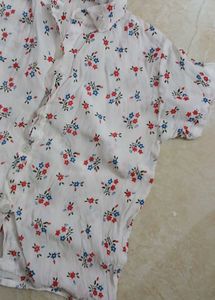 White Floral Cropped Shirt