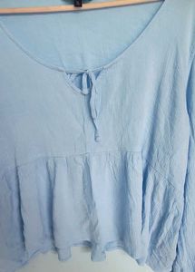 Light Blue Tie-Front Top