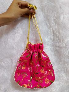 Yellow And Pink Potli Embroidery Design