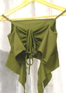 Olive Green Tie-Front Crop Top