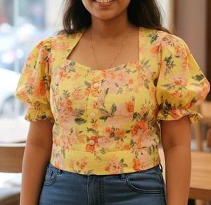 yellow Floral Print Top