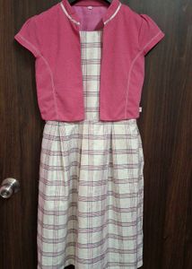 Pink Checked Midi Dress With Bolero🎀