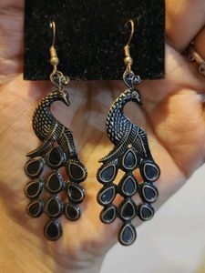 Black Metallic Peacock Earrings