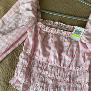 New With Tag Pink Gingham Crop Top