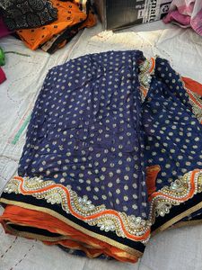 Elegant nevy blue and orange saree