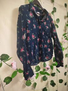 Floral Print Navy Blue Shirt For Office Wear.